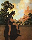 Maxfield Parrish Famous Paintings - The Knave Watches Violetta Depart